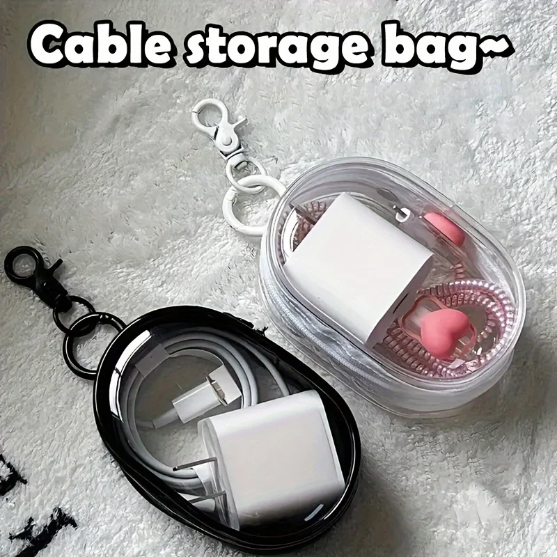 Portable Mini Clear Zipper Storage Bag - Space-Saving Organizer for Earphones & Chargers Versatile with Handy Keychain Loop