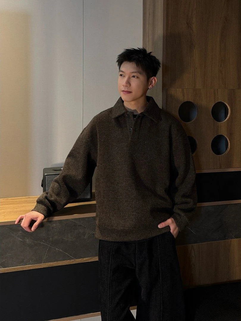 

Новинка 2026: Мужской джемпер свободного кроя с длинным рукавом, повседневный, для города, винтажный, модный, дышащий