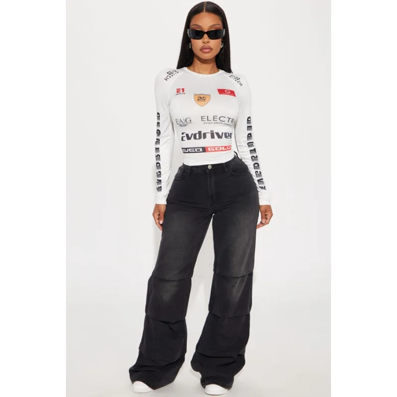 New Women's Casual T-shirt,Slimming Elastic Clothing,Comfortable Long Sleeved Motorcycle Racing,Y2K Short Women'sMotorcycle Suit