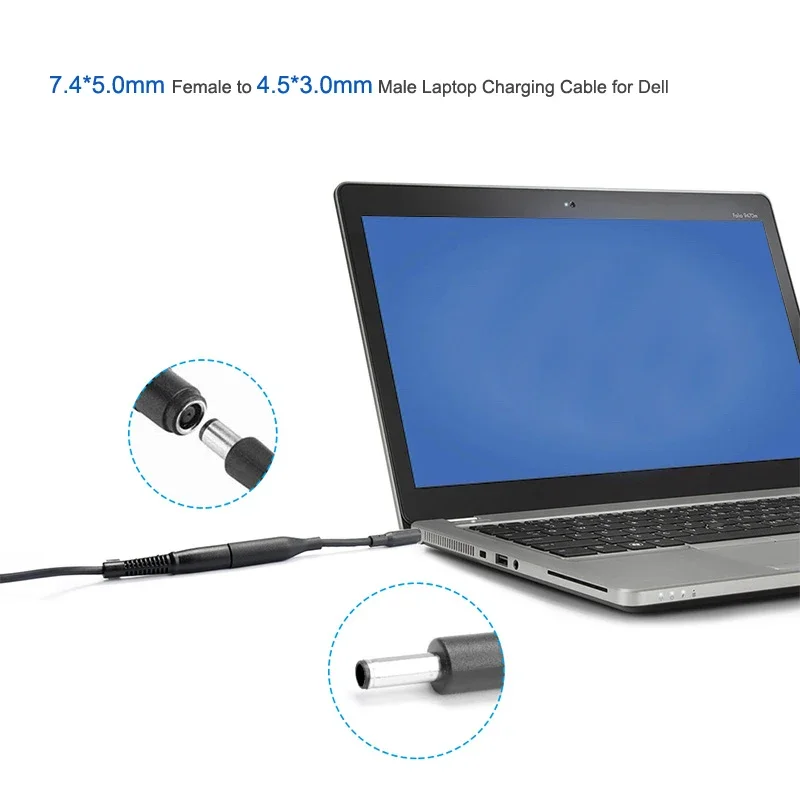 7.4x5.0mm to 4.5x3.0mm Dc Power Jack Converter Laptop Charging Cable Adapter for Dell Vostro 5502 5510 5390 3500 XPS 12 13 9360