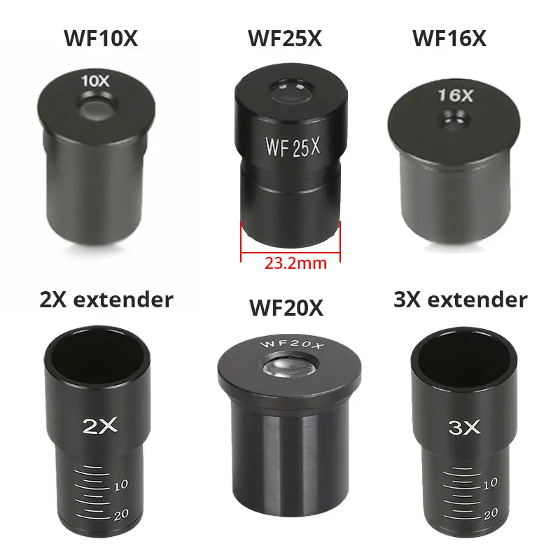 Microscope Eyepieces WF20X 10X 16X 25X Biological Microscope Lens Wide Angle Lens Monocular Part 2X Multiplier Interface 23.2mm