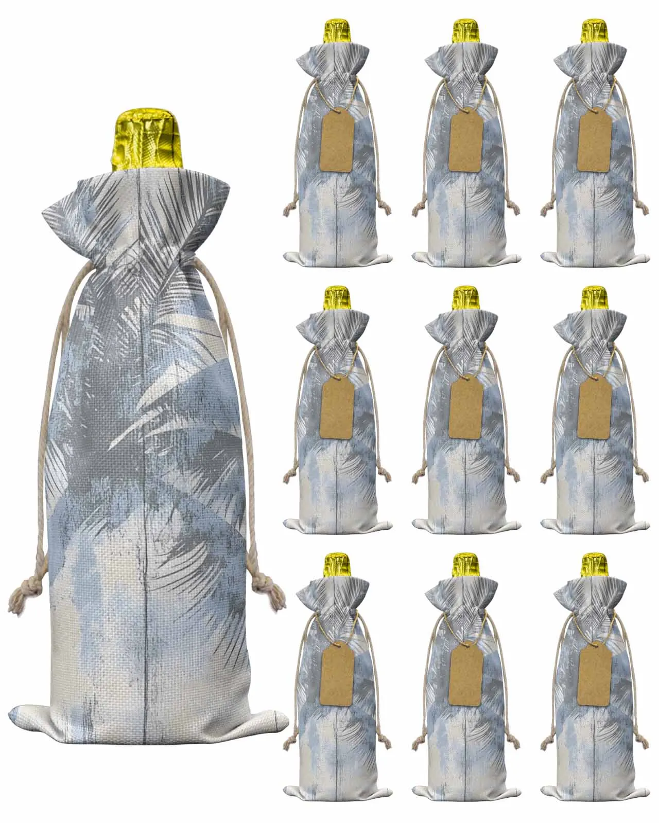 

10pcs Wine Bottle Covers Summer Wood Palm Tree Wine Holder Carrier Packaging Bag Wedding Party Decor Gift