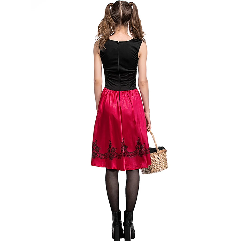 زي الرداء الأحمر للبالغين - فستان حكاية قوطي مثير مع كيب - زي تنكري للهالوين