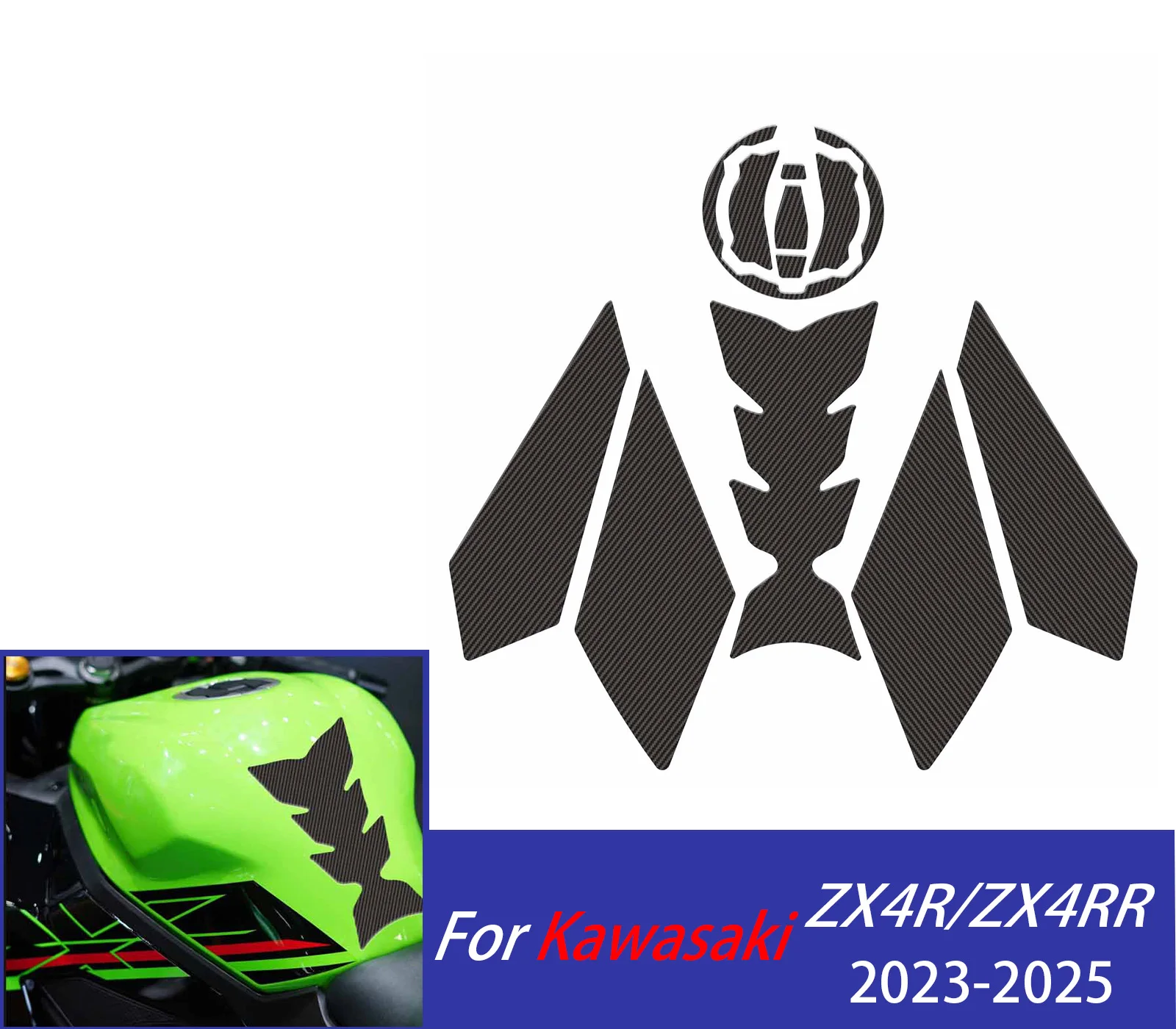 

For Kawasaki ZX-4R ZX4R ZX-4RR ZX4RR 2023-2025 Motorcycle Tank Knee Grip Pads 3D Anti-Slip Scratch Resistant Tank Guard Stickers