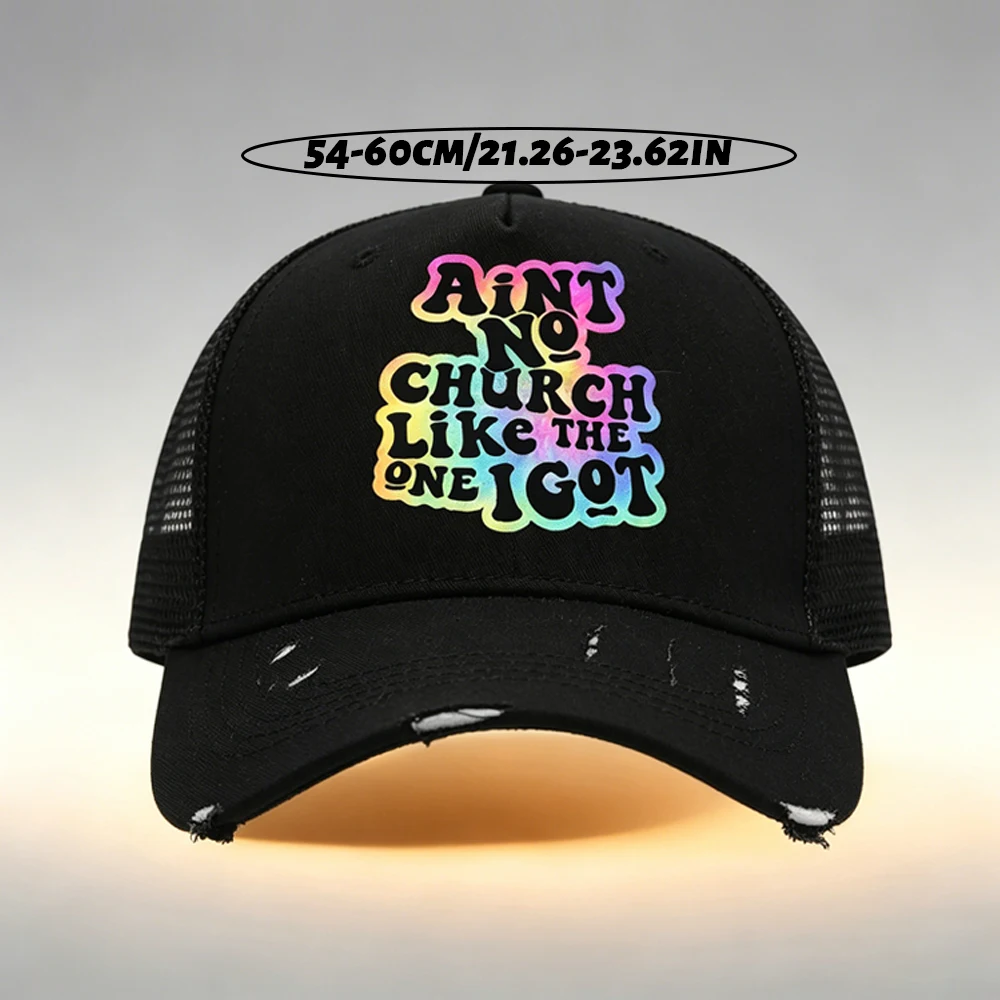 Unisex Adjustable Tear Style Baseball Cap With Graffiti Logo Pattern Print Design, Breathable Mesh, Suitable For Outdoor Sports