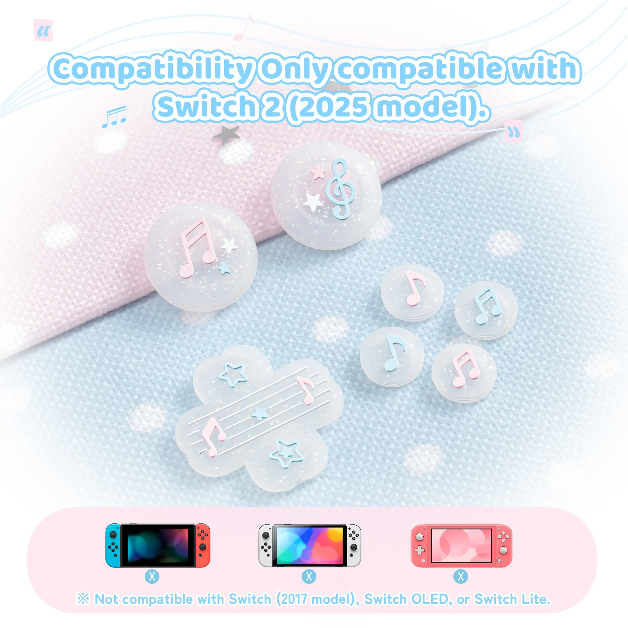 GeekShare NS2 Thumb Grip Caps and Cross D-Pad Button Caps Sets Compatible with Switch 2, Memory of Music Notes