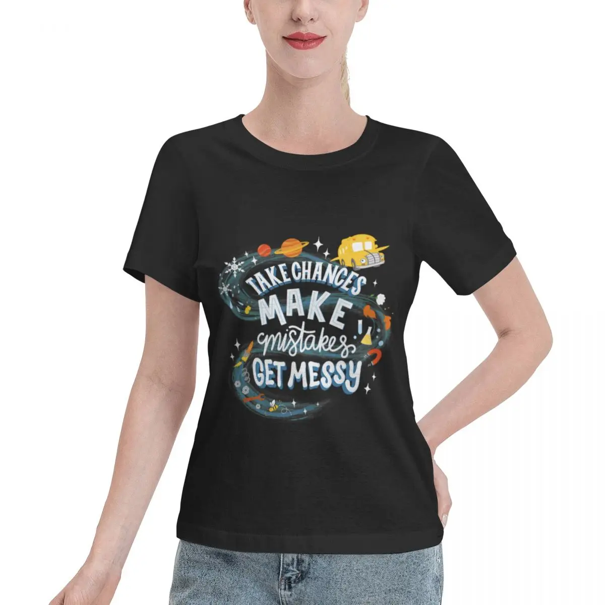 Excellent Craftsmanship Magic Schoolbus Frizzle Quote Women's T-shirt Boho Sport Casual Top