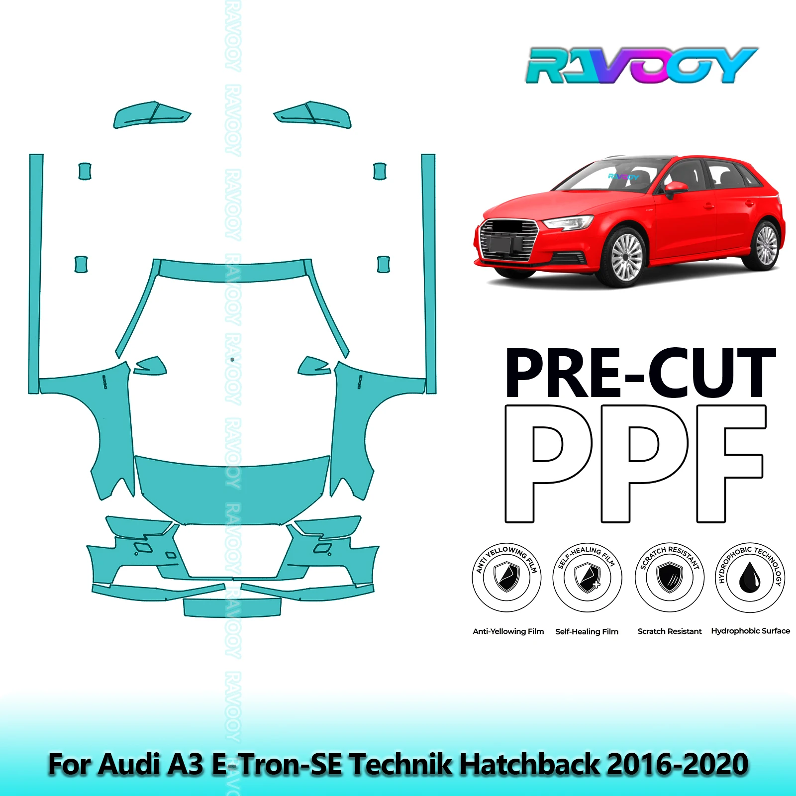 

Front Kit+Rockers Clear Bra Precut PPF Paint Protection Film For Audi A3 E-Tron-SE Technik Hatchback 2016-2020