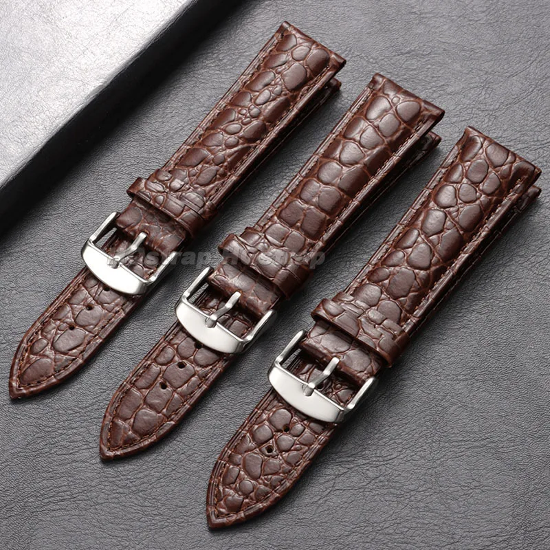 Crocodile Pattern Leather Watch Strap 12/14/16/18/19/20/21/22mm Genuine Cowhide Watch Band for Men Women Business Soft Bracelet