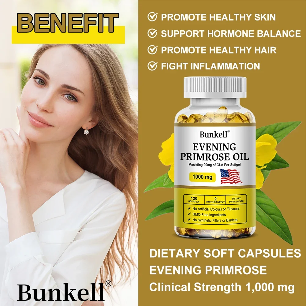 Evening Primrose Oil Capsules - Relieve Women\'s Premenstrual & Menopausal Discomfort, Anti-aging, Skin Hair Rich in Fatty Acids