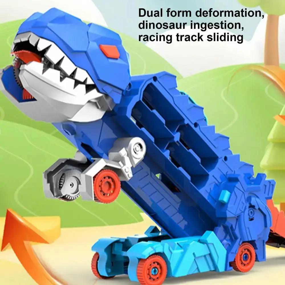 Dual-mode Dinosaur Car Toy with Handle Swallowing Slide Dinosaur Transformed Toy Portable Folding Dinosaur Track Toy Children