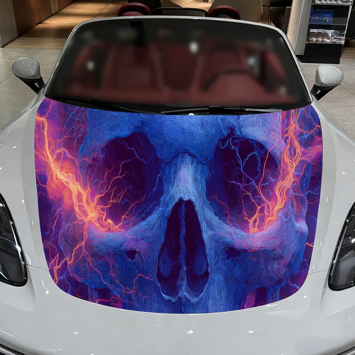 

Intense Blue Fiery Skull Car Hood Stickers - Self-Adhesive, Waterproof and Durable Vinyl Wrap, Decorate And Protect Your Car - T