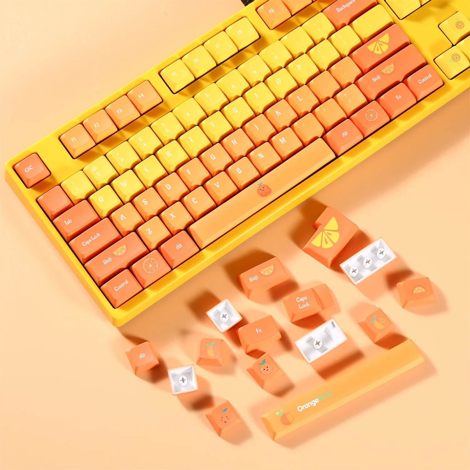 

104 + 23 PBT Five-Sided Sublimation XDA Keycap Cross Shaft Compatible with ANSI ISO Layout, Xia Orange