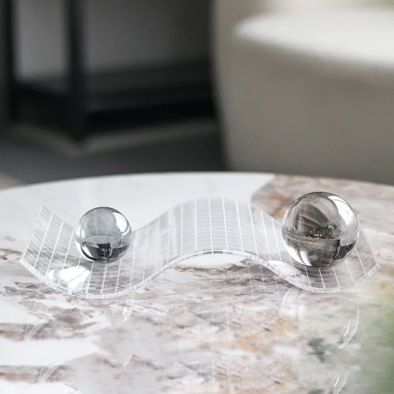 Minimalist Geometric Crystal Ball Decorative Ornament, Square Glass Transparent Tray, Desktop Storage Container, Home Decoration