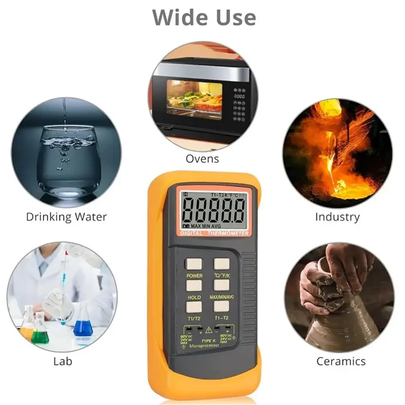 AA73 2 Set Precise Temperature Measurement Monitoring Heat Meter With 8 Thermocouples Probes Sensor K Type
