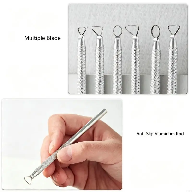 Pottery Trimming Tool Set of 6 Metal Clay Shaping Tool with Textured Grip for Ceramic Shaping, Carving Clay Detailed Scu