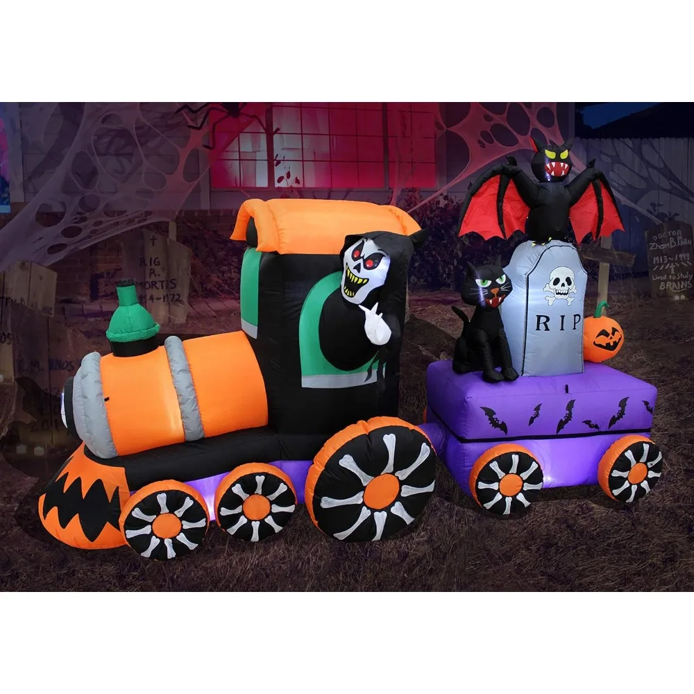 

8 Foot Long Halloween Inflatables Outdoor Decorations, Grim Reaper Ride Train, Tombstone Cat Bat Pumpkin, Halloween Decorations