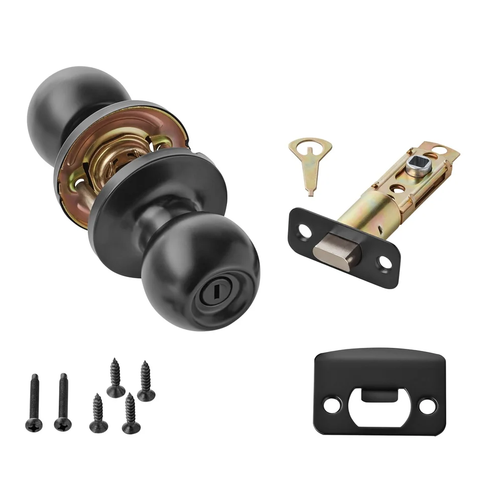 2 Pack Interior Locking Ball Privacy Doorknob Matte Black Finish Easy Install Reversible Design Security Bedroom Bathroom
