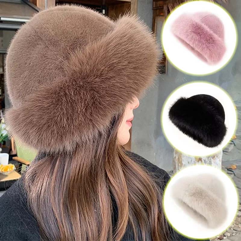 

Plush Fisherman's Cap Winter High-quality Fur Mongolia Cap Without Brim Imitation Sable Ski Riding Warm Hat Moto Accessories