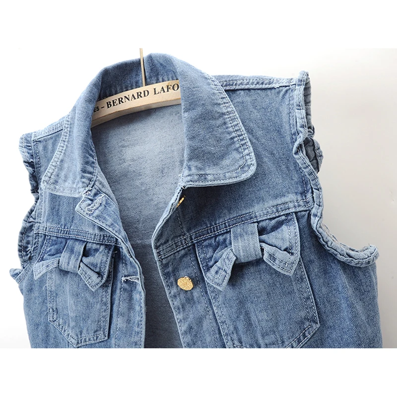 Imagem -05 - Colete Jeans Azul Vintage para Mulheres Colete sem Mangas Jaqueta de Caubói Coreana Cabolsa Curto com Bolso Borboleta Colete Feminino Primavera e Verão