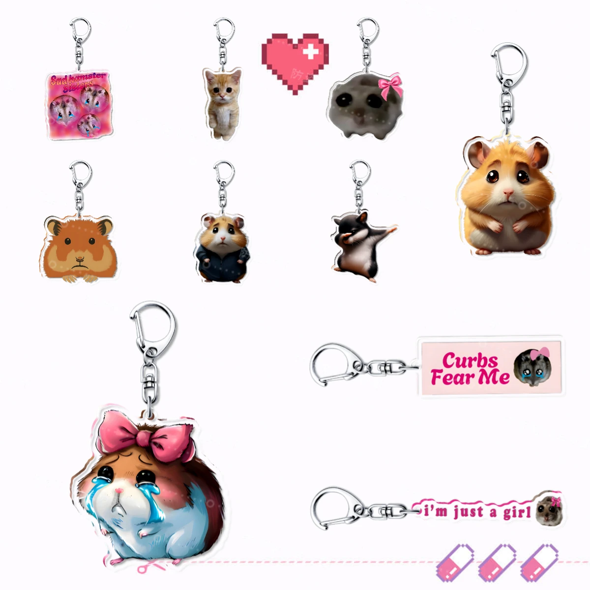 

Fun Meme Im Just A Girl Sad Hamster Key Chain Keychains Ring for Accessories Bag Funny Pendant Keyring Jewelry Fans as Gifts