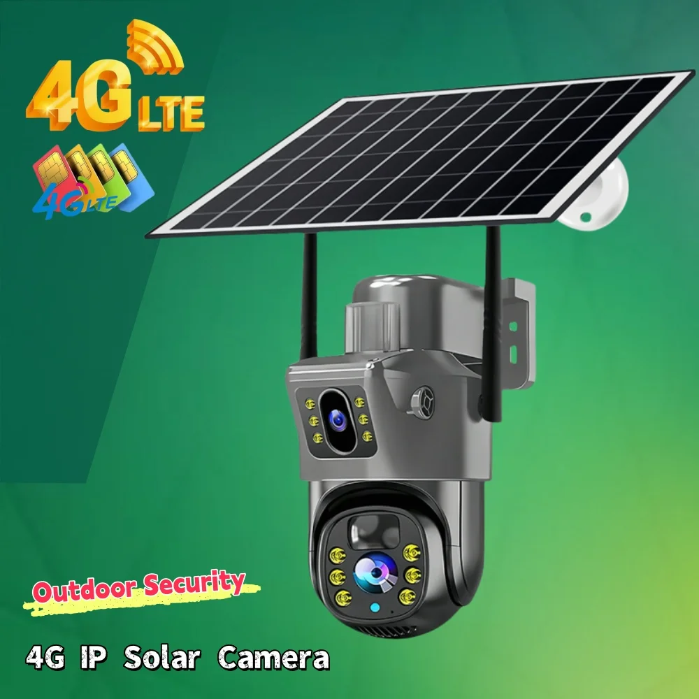 

4G Solar Camera Dual Lens 8MP PIR Body Detection Built-in 8000mAh Rechargeable Battery Home Security CCTV Surveillance IP Camera