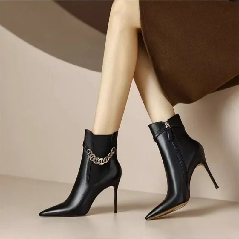 

Женские короткие сапоги на высоком каблуке, модная обувь на молнии, осенне-зимняя обувь в стиле ретро с острым носком, женская обувь для танцев и вечеринки, выпускного вечера