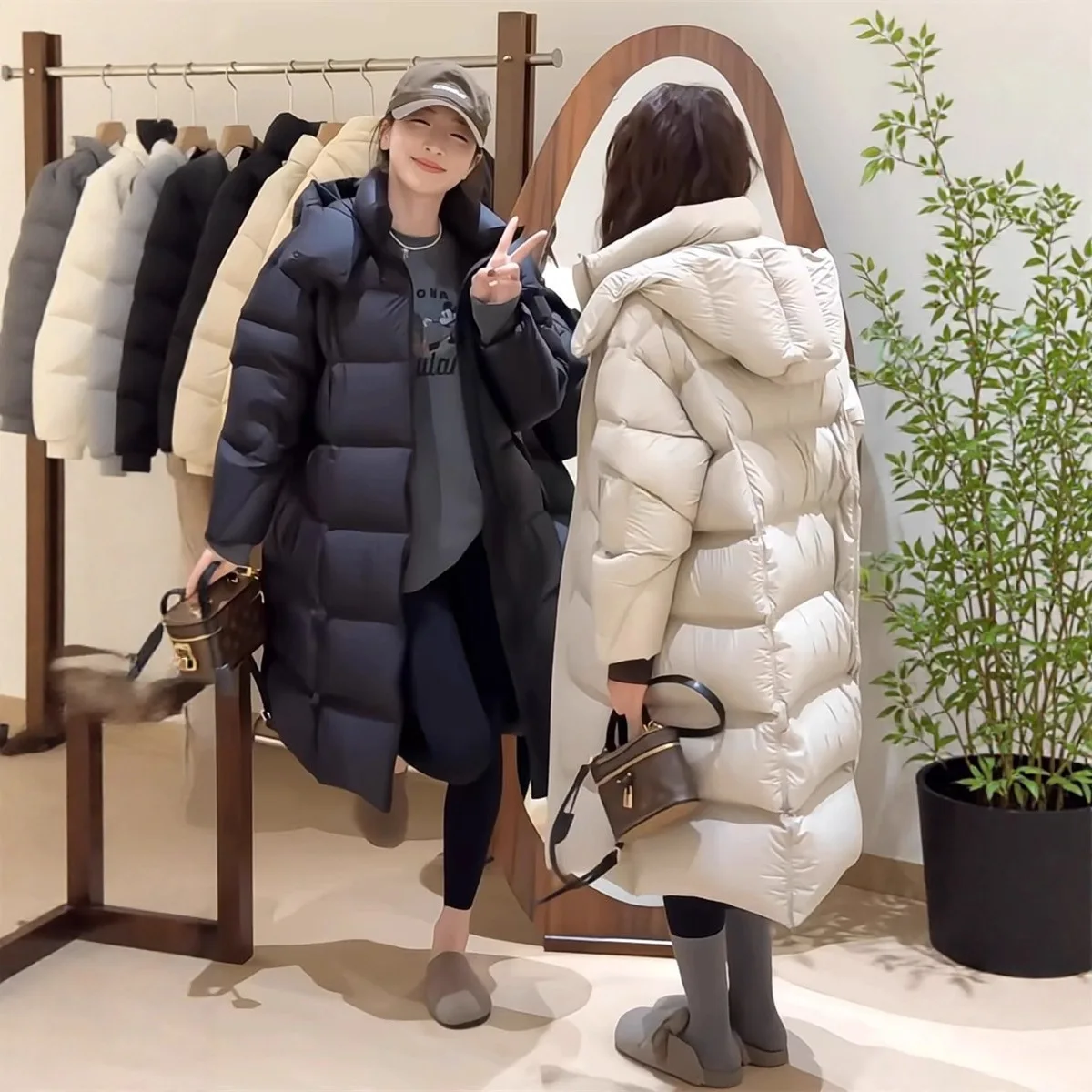 Long down jacket for women 2025 new winter loose and slimming  thick white duck down jacke