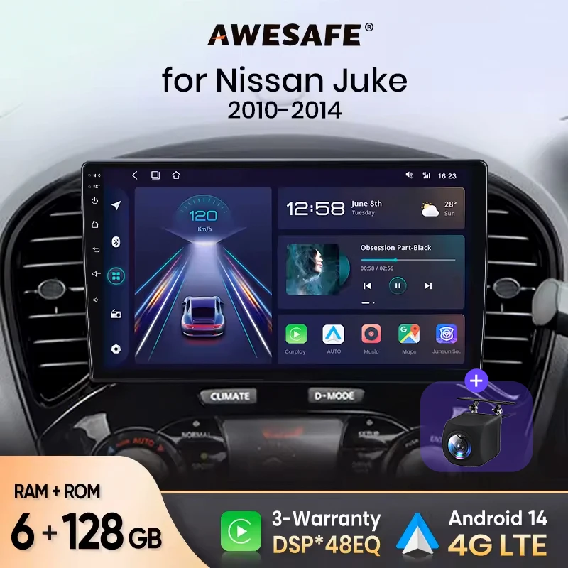 AWESAFE Wireless CarPlay Android Auto Autoradio Per Nissan Juke YF15 2010 2011 2012 2013 2014 GPS RDS DSP FM 4G LET