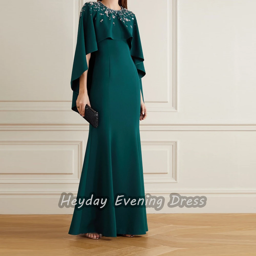 Heyday السعودية O-Neck Crepe A-Line Short Sleeves Beaded Sexy Fashion Floor Length Elegant Prom Dress For luxurious Woman 2024