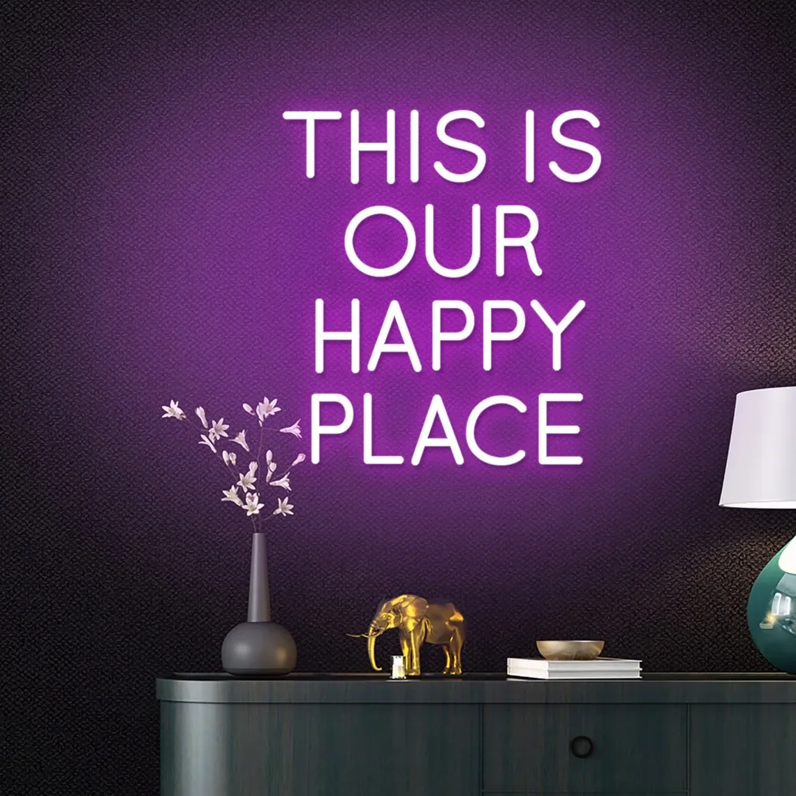 This is our happy place Neon sign,custom neon signs for bar wall decor party decoration neon sign bar birthday party decorations