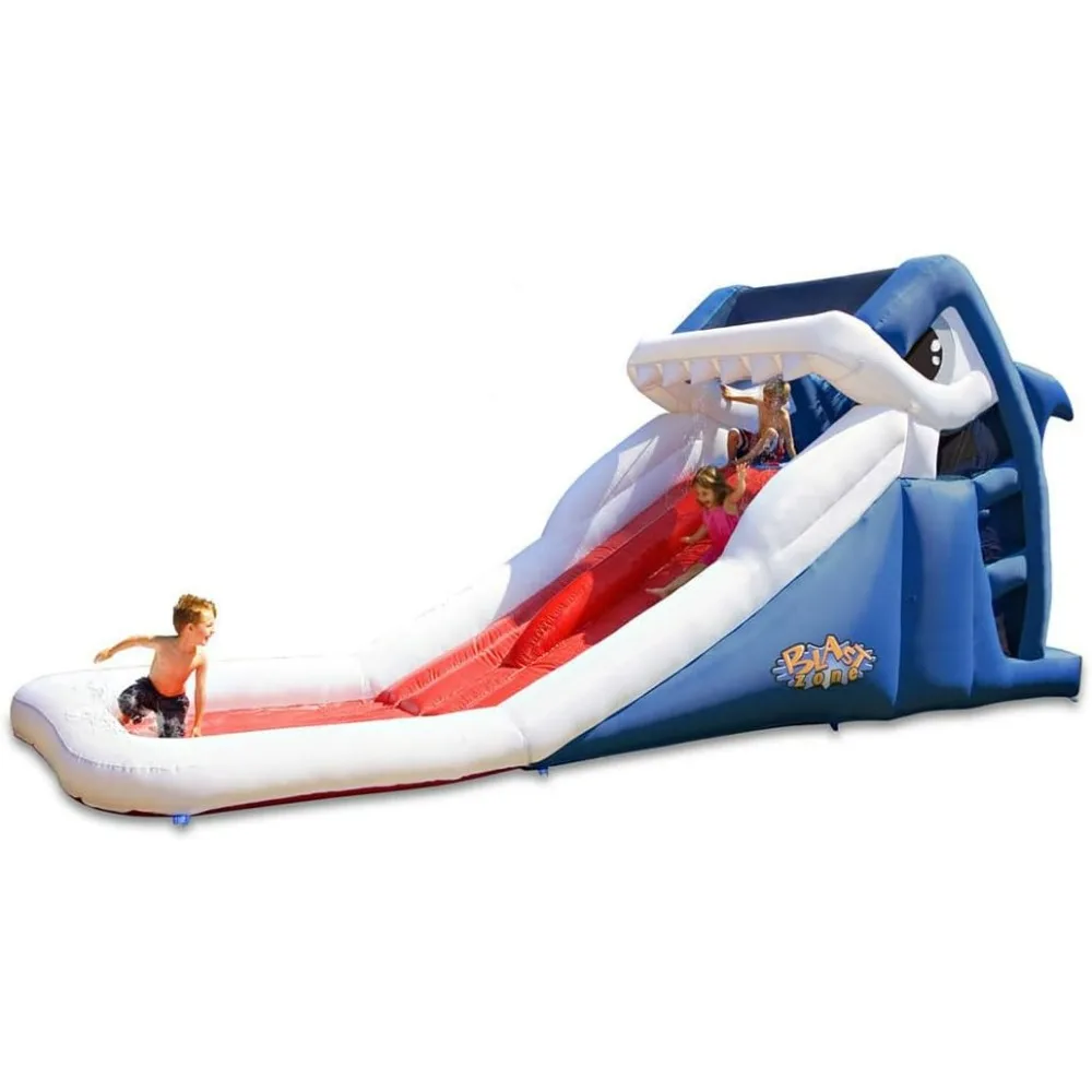 Great White 21' Long Inflatable Water Slide - Blower - Dual Racing Slide - Climbing Wall  Set up in Seconds