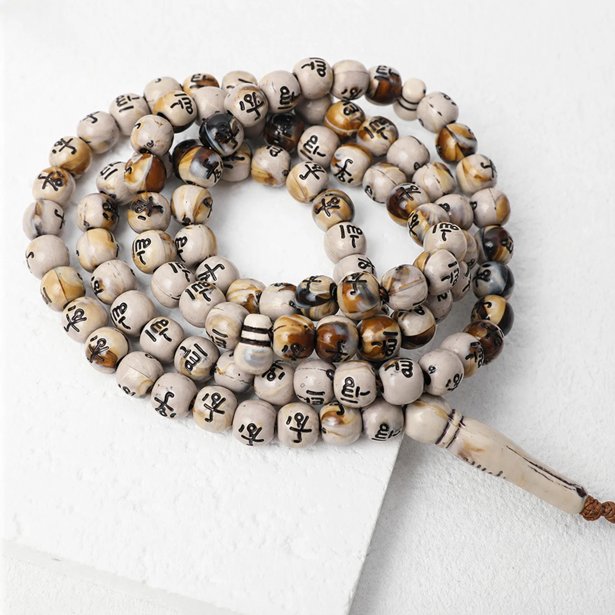 99 Count Arabic Prayer Beads Bracelet  Vintage Acrylic Round Bead Misbaha Tasbih for Spiritual Meditation Unisex Hand Jewelry