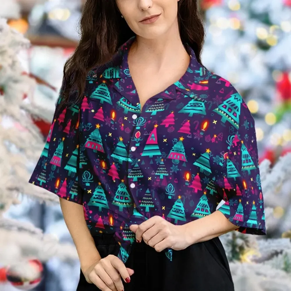 

Neon Christmas Tree Hawaii Shirt, Christmas Tree Button up Shirt, Hawaiian Shirt, Christmas Holiday 3D All Over Print Shirt