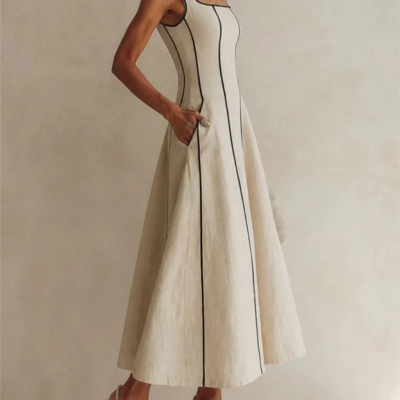 Elegant Sleeveless Stripe Dress Slim Fit Backless Hanging Bag Design Fashionable Summer Sexy New Arrival for Women