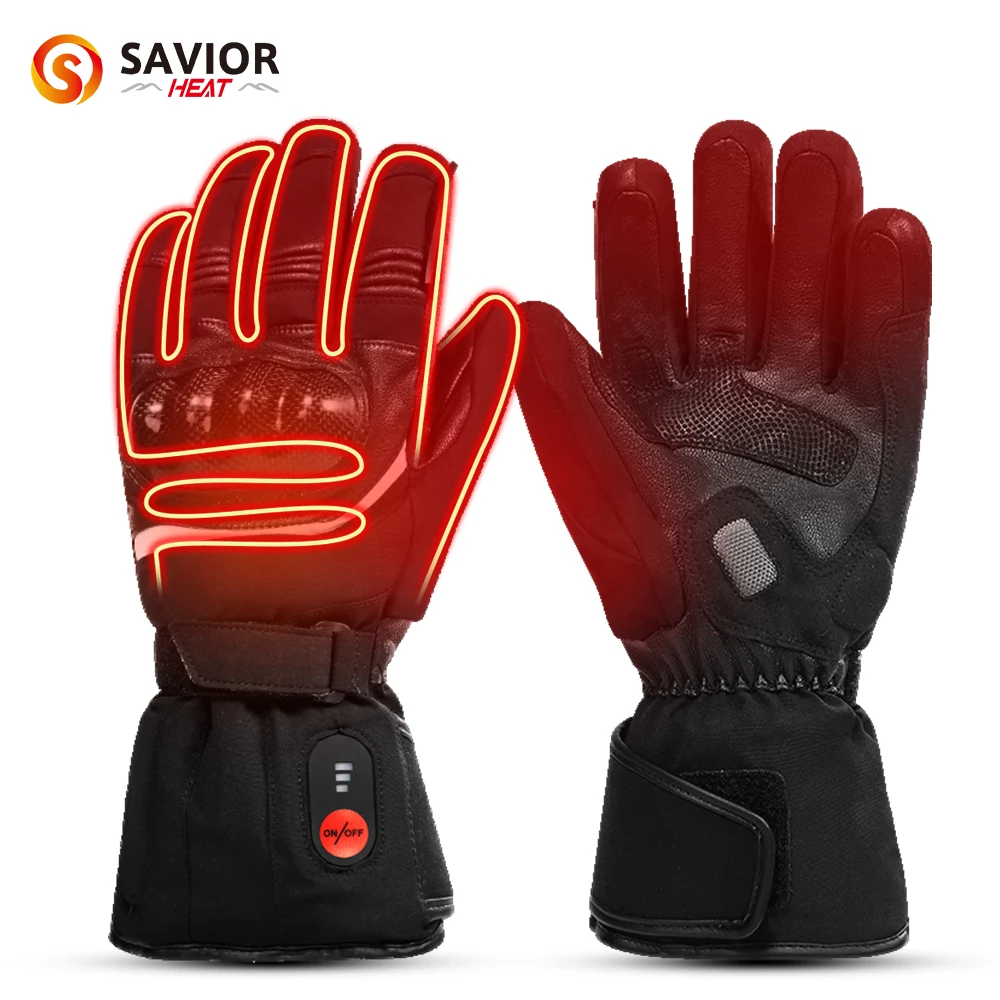 Savior Heat Guanti da moto impermeabili al 100% Guanti riscaldati Guanti riscaldanti da equitazione per bici con giunti delle mani più caldi Bettery in pelle