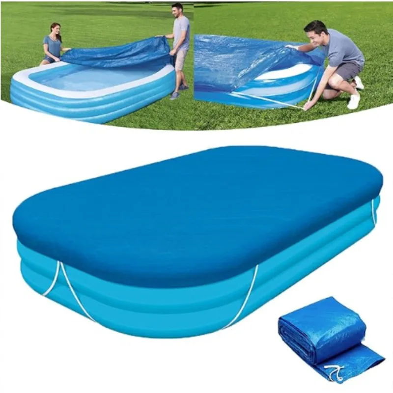 

Inflatable Pool Cover Rectangular Fits Pool Under 130" L x 84" W, 20s Easy Set by 1 Person Built-in Elastic & Integrated Cord