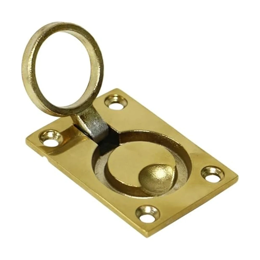 62mm*45mm Boat Hatch Pull Handle Brass Plating Flush Ring Lift Handle with Mounting Screws 316 Stainless Steel Marine Hardware