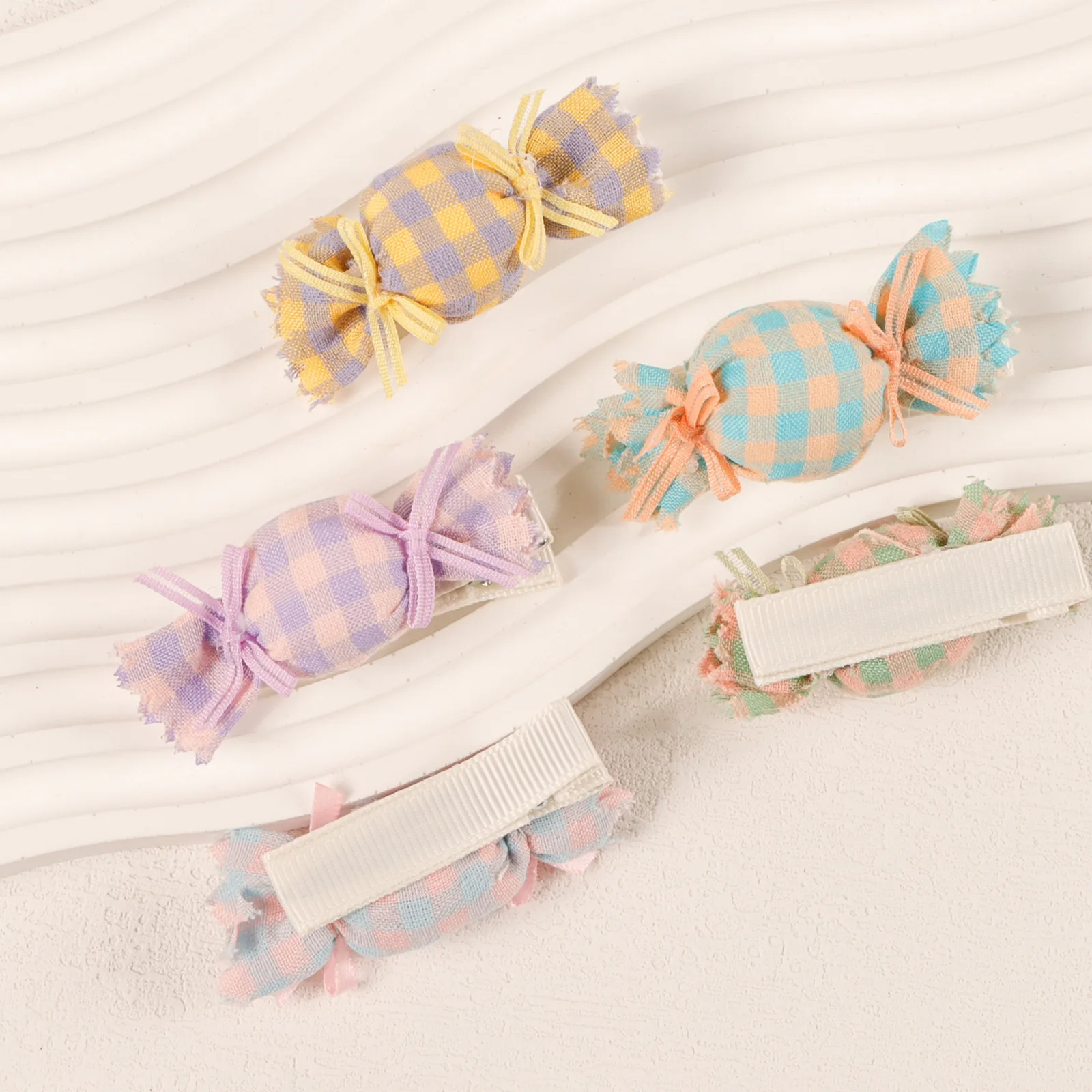 5Pcs/set New Baby Cute Candy Hair Clip Handmade Full Wrap Cloth For Baby Toddler Hair Accessories Non Damaging Hairpin Headwear