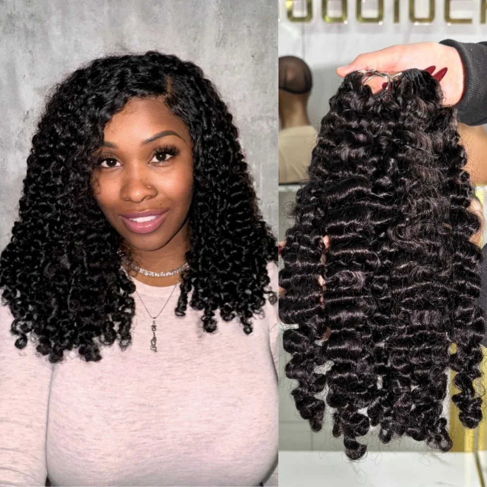 ريشة لحمات الشعر 15A البورمية مجعد Knotless الكروشيه قبل فصل ريشة وصلات شعر 100% شعر بشري حقيقي نسج للنساء