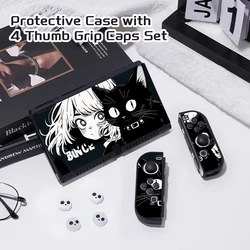 1 Pcs The cat and the girl Protective Case Bundle with 4pcs Grip Caps For Nintendo Switch OLED