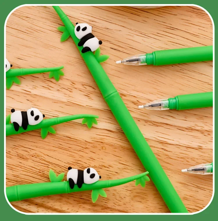 24 Pcs Cute Soft Glue Shake Signature Pen Set, Cartoon Bamboo Panda Neutral Pens for Creative Learning Stationery