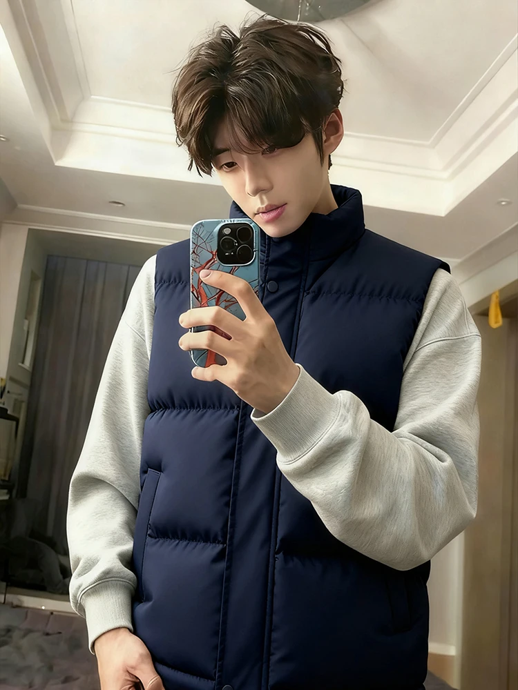 

Легкий пуховый жилет мужской зимний, для многослойной носки, с подплечниками, воротником-стойкой, молодежный, стильный