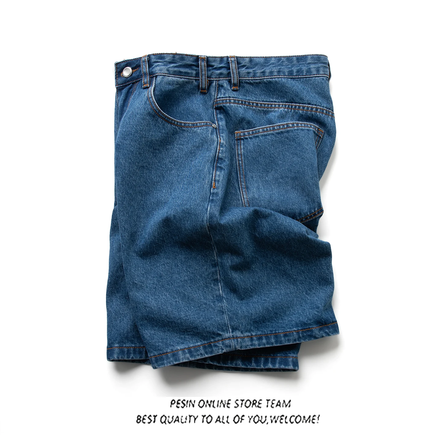 Retro Indigo Washed Japanese Style Men's Loose Leg Wide Waist Shorts Summer Outdoor Five-Point Board Shorts Casual Denim
