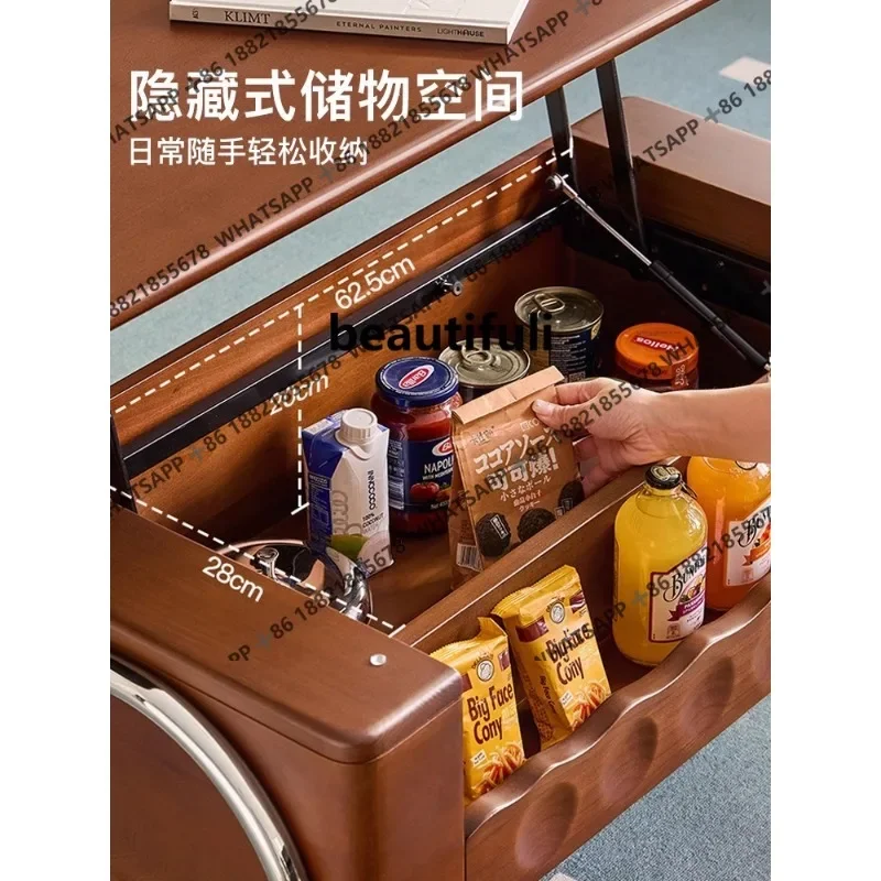 X  solid wood mobile coffee table retro living room home small apartment can be lifted tea table small tea table