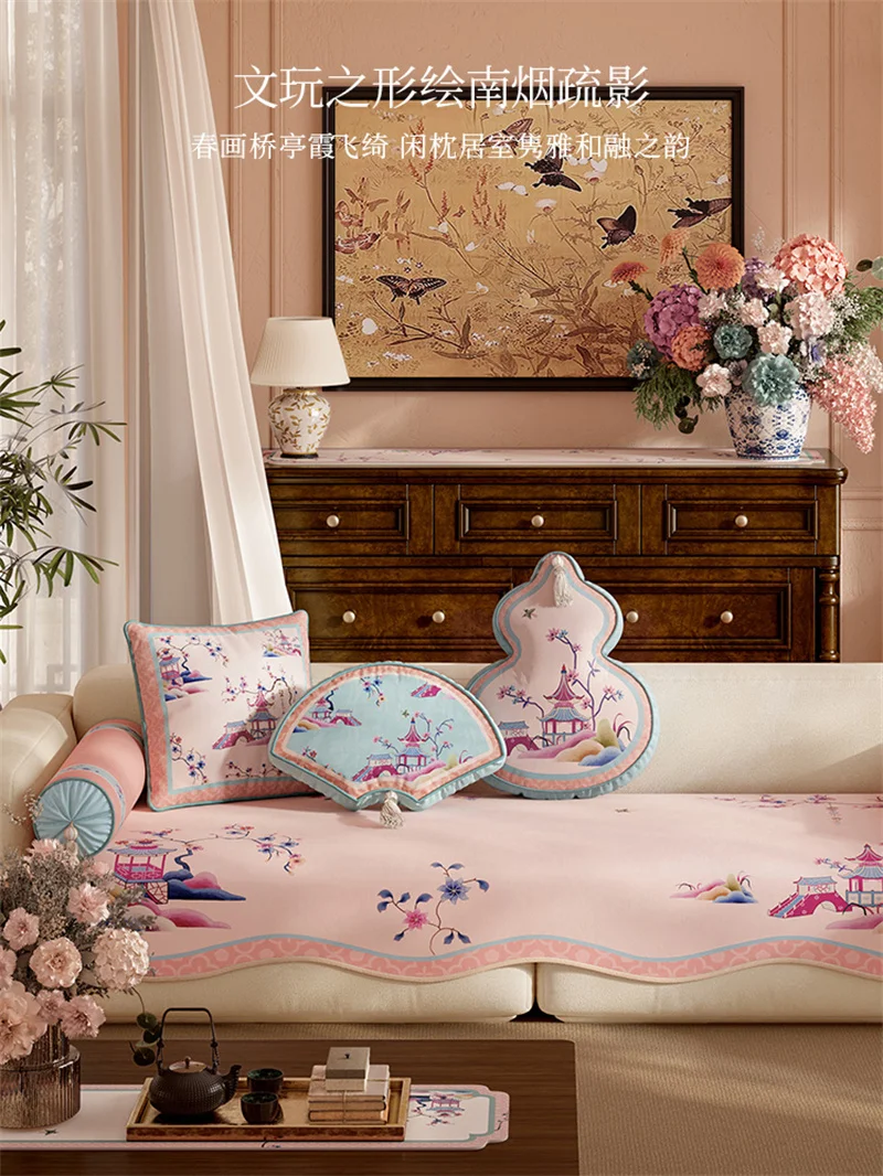 Fan-Shaped Pillowcase With Cute Tassel Irregularly Velvet Luxury Cushion Floral Bird New Chinse Style Asia Art Design Home Decor