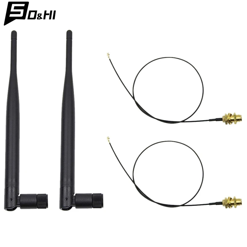 6 dBi 2,4 GHz 5 GHz Dualband-WLAN-RP-SMA-Antenne + 1 x 12 cm U.fl IPEX-Kabel N8S5