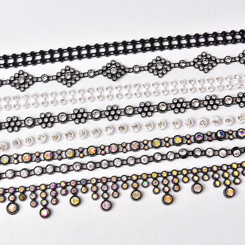 5 Yards/Lot Strass-Bordüre, Ab-Kristallstein-Kette, 2,5-5 mm, weiß, schwarz, rund, Verzierungsbänder zum Aufnähen, DIY-Zubehör
