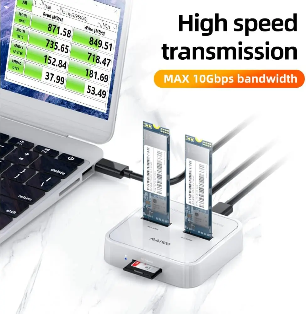 MAIWO M2 NVMe SATA SD 2 Bay SSD estación de acoplamiento 10Gbps USB3.1 Gen2 PCIe portátil M2 SSD lector adaptador carcasa soporte tarjeta SD