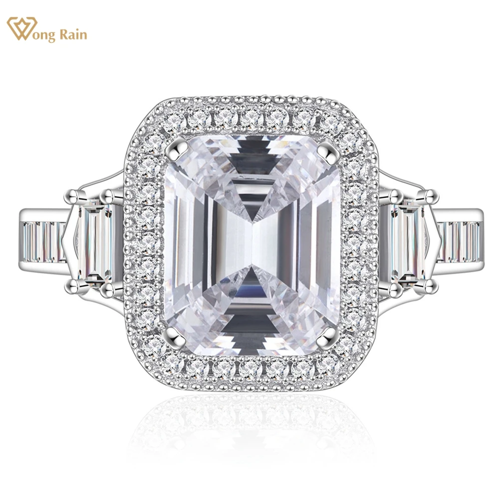 

Wong Rain Classic 100% 925 Sterling Silver 8*10 MM Emerald Cut Lab Sapphire Gemstone Wedding Engagement Ring for Women Jewelry